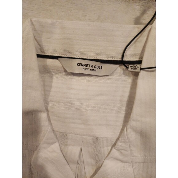 Kenneth Cole New York White Textured Button Up Short Sleeve Shirt Mens Size M - Picture 2 of 9